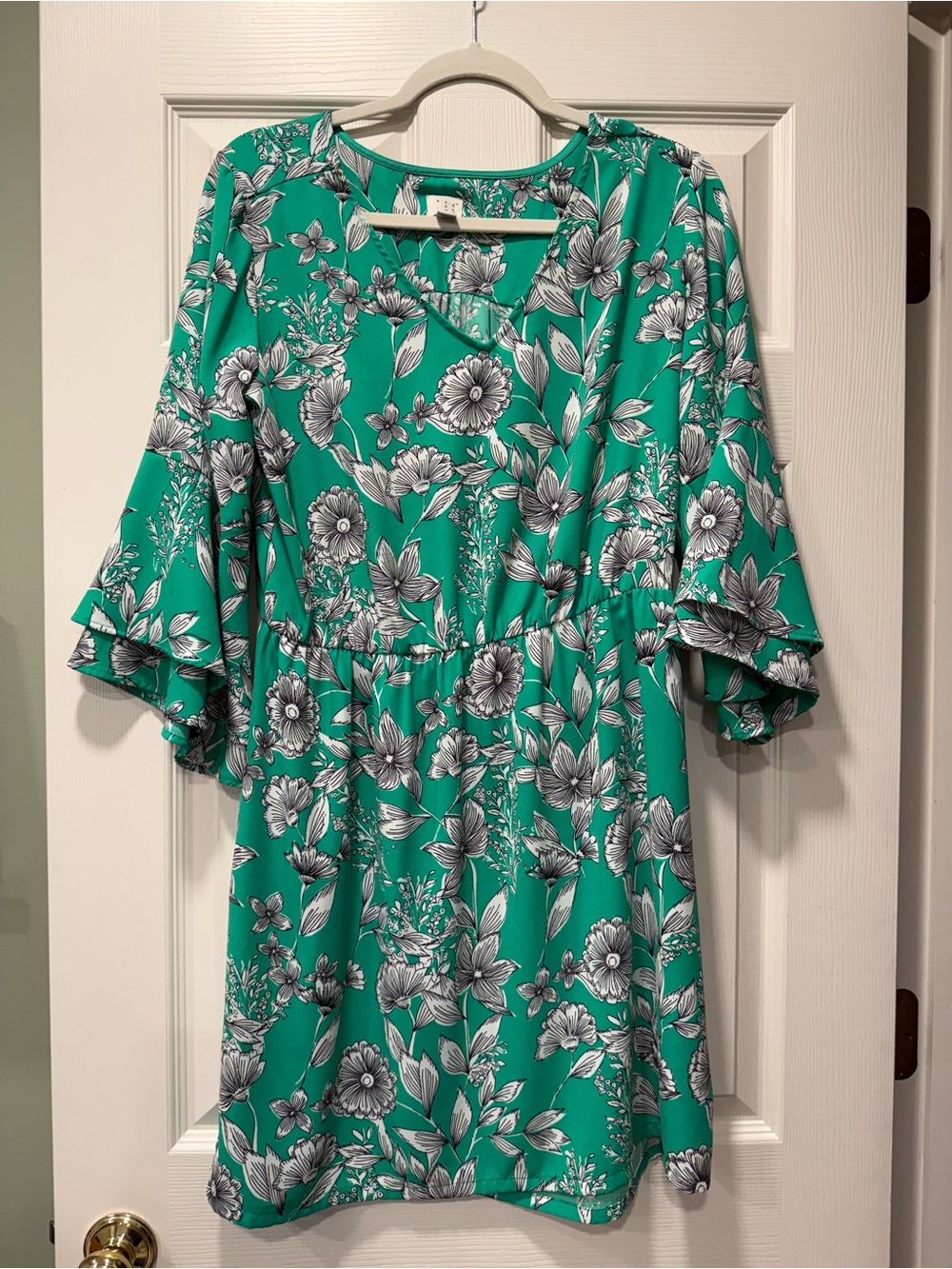 Target/A New Day Floral Green Short Dress with Ruffle Sleeves